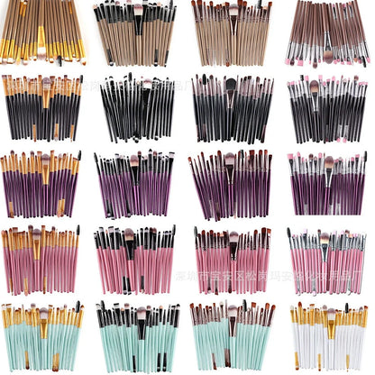 Cosmetic brush kit with 3cm nylon bristles and 14cm plastic handles in multiple colours