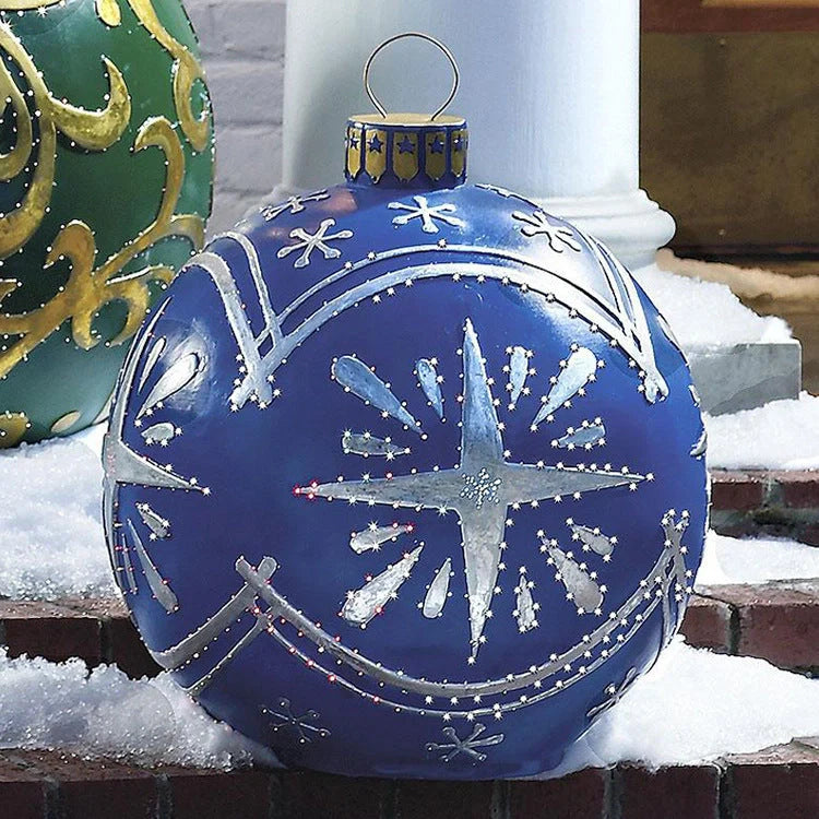 Vibrant, inflatable 60cm Christmas ball decorations in various patterns and colors for indoor and outdoor holiday display