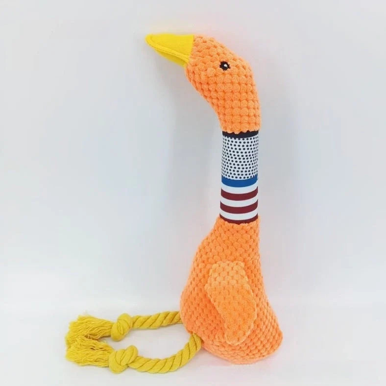 White plush dog toy with reinforced stitching, approximately 20cm long