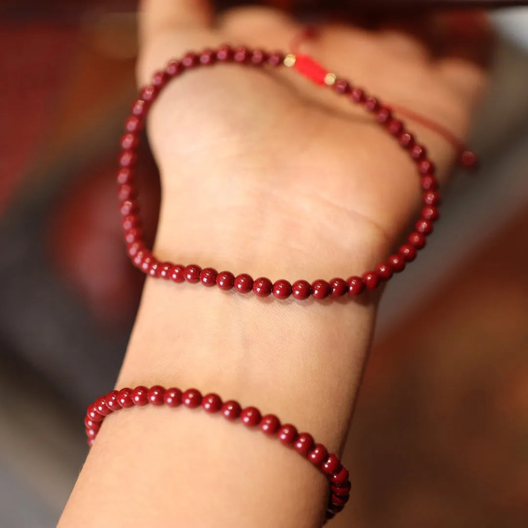 Natural raw ore cinnabar bracelet with purple gold sand design and geometric Chinese patterns