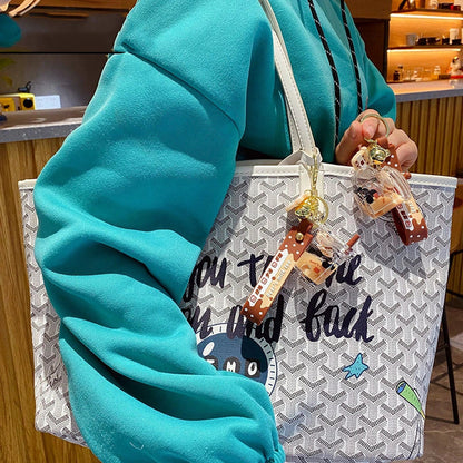 Women's trendy schoolbag pendant keychain with oil-infused pearl milk tea bear designs