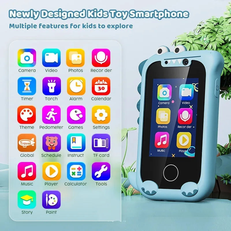 Blue silicone case children's digital camera toy with handheld mobile phone design
