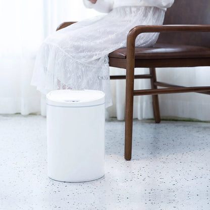 White Smart Sensor Trash Can with motion-activated lid for hygienic waste disposal