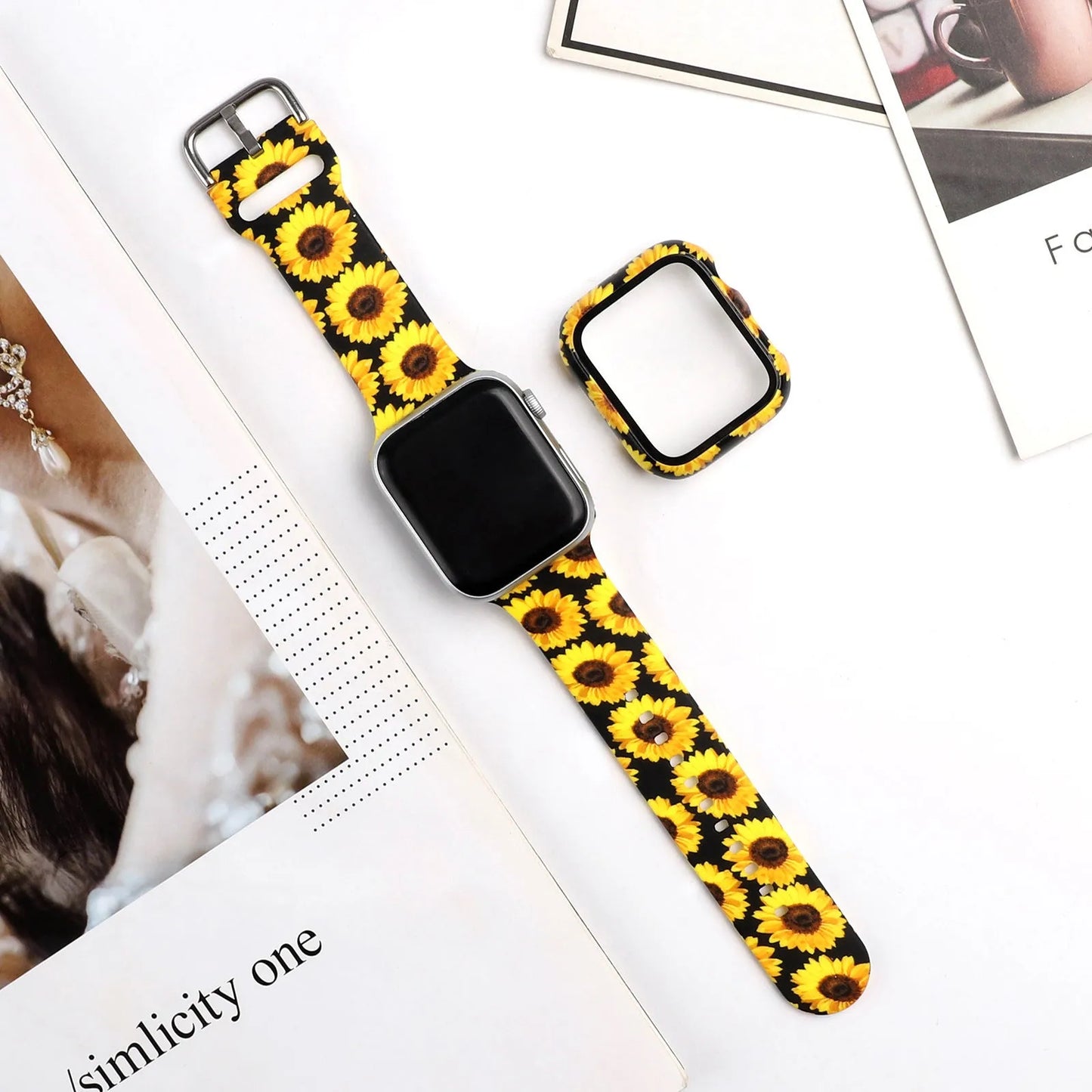Printed silicone watch strap for Apple Watch 1-6 and SE models in multiple sizes