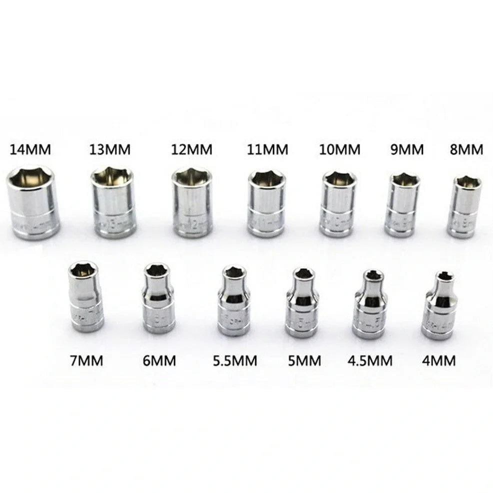 46 piece socket set with red storage box containing chrome vanadium steel sockets and extensions