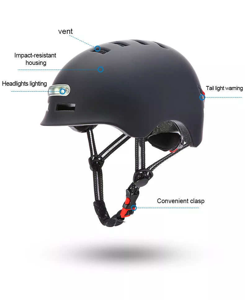 Electric scooter helmet with lighting headlight and warning taillight for night safety
