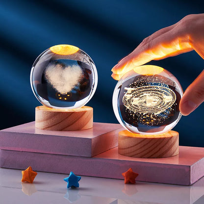 Crystal Ball Night Light with 3D Carved Solar System Design