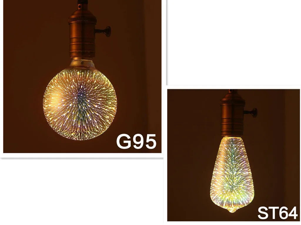 LED 3D firework decoration bulb projecting light patterns with E27 socket