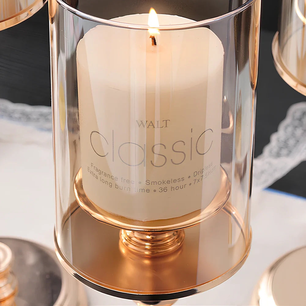 Champagne electroplated metal candlestick with 12cm diameter, French king colour, 8cm candle base