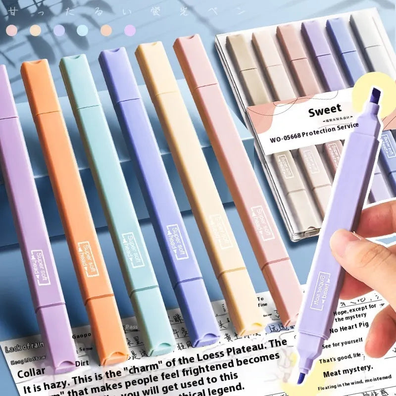 Double-headed fluorescent marking pens showing 2.5mm and 5mm tips with Sweet and Salt colour series options