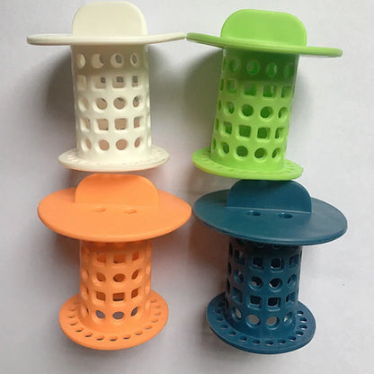 Anti-clogging Plastic Sink Filter in blue, green, orange, and white colors