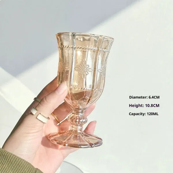 Medieval French design red wine glass with bamboo-inspired stem and wide bowl for wine aeration