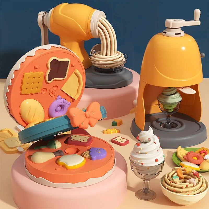 Children's coloured clay noodle maker set with plastic machine, 74-piece handmade toy for dough play