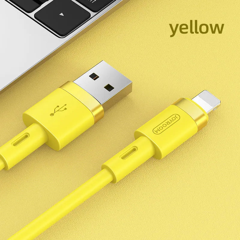 A 1.2-metre long Type-C charging cable shown in five colour options: black, purple, red, white, and yellow.