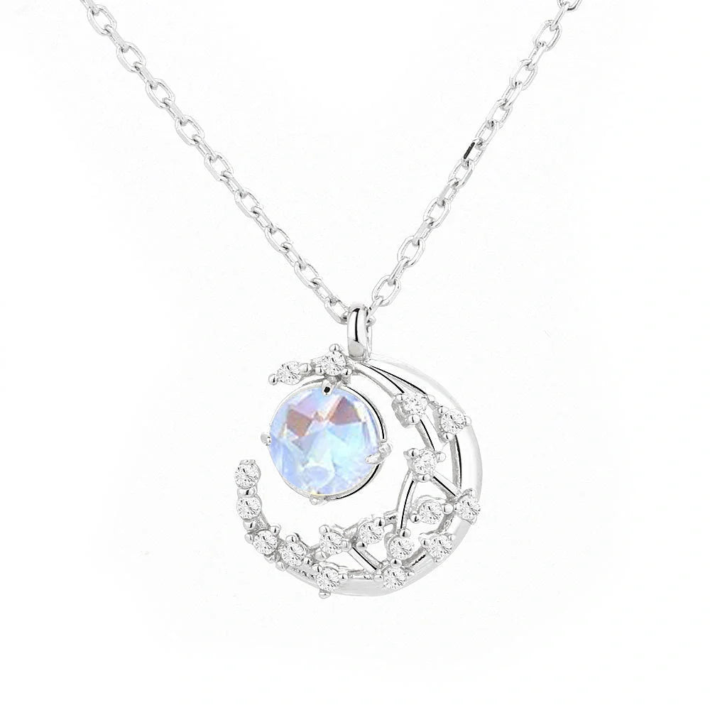 Ladies Moon Necklace with diamond-processed alloy pendant and adjustable chain