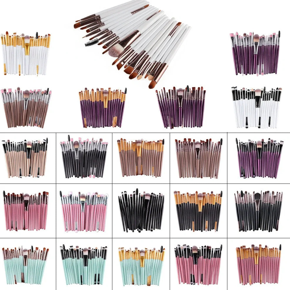 Cosmetic brush kit with 3cm nylon bristles and 14cm plastic handles in multiple colours