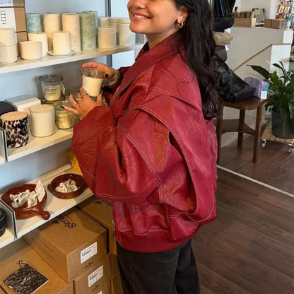 Women's loose fashion lapel zip-up jacket in chenille fabric with princess sleeves