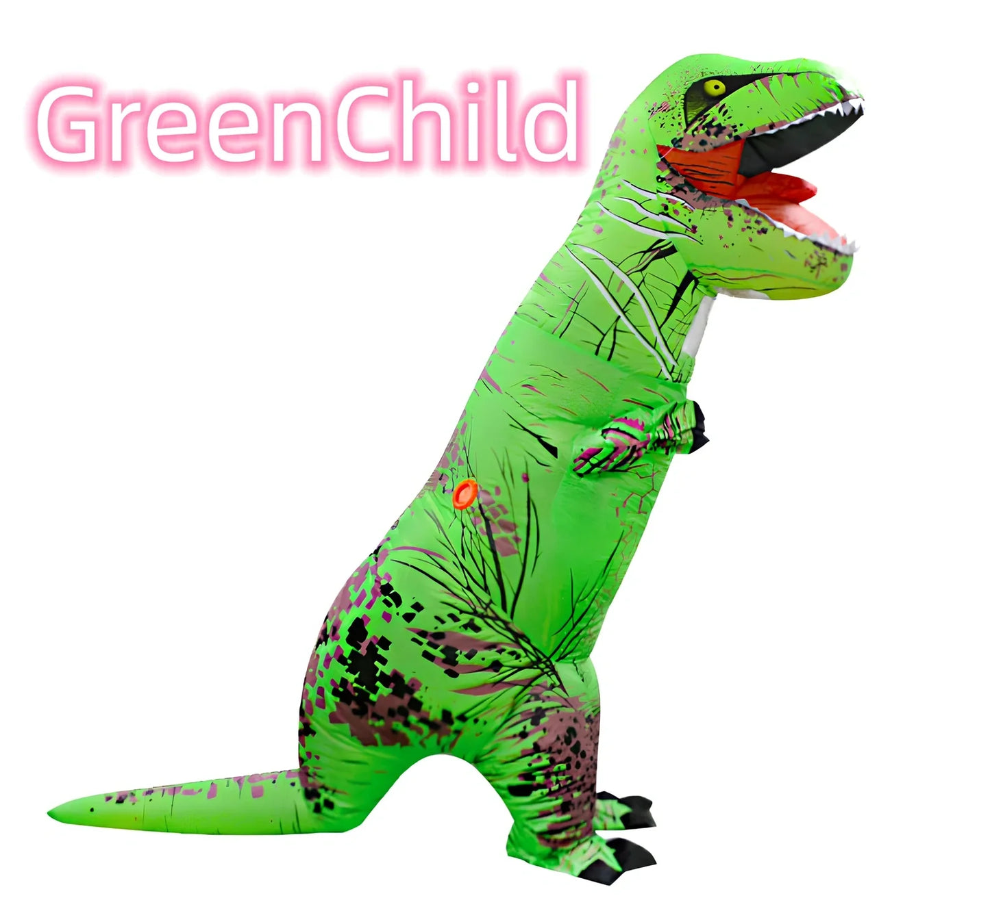 Jurassic World inflatable T-Rex costume standing 2.2m tall with battery fan and complete accessory set