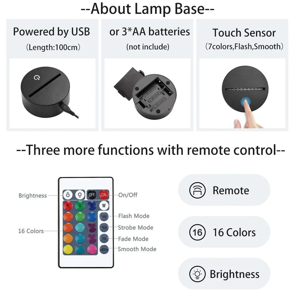 Custom 3D airplane hologram night light with optical acrylic panel and ABS base showing colour-changing illumination