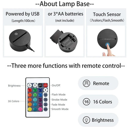 Custom 3D airplane hologram night light with optical acrylic panel and ABS base showing colour-changing illumination