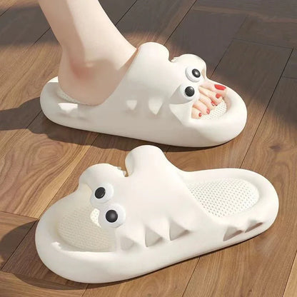 Cartoon-themed PVC slippers with non-slip thick soles in various colors