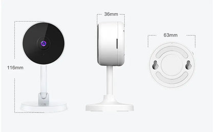 White gun-shaped Flash Fish WiFi home security camera on a table.