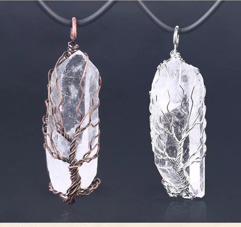 Unique amorphous white crystal pendant necklace with 45cm chain in antique silver or copper