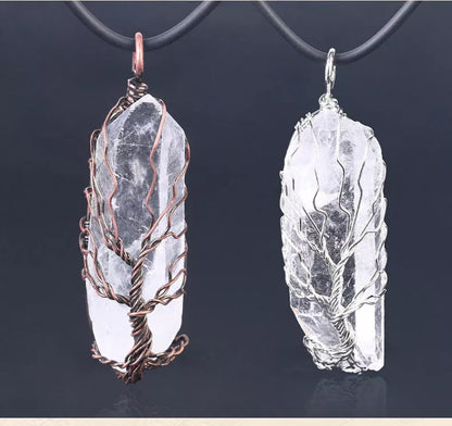 Unique amorphous white crystal pendant necklace with 45cm chain in antique silver or copper