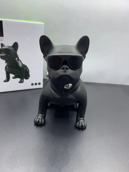 Mini bulldog-shaped Bluetooth speaker in black colour with wireless connectivity