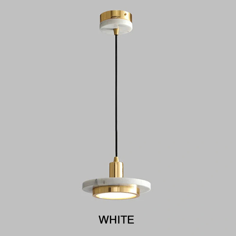Nordic round marble chandelier with adjustable height suspended from ceiling