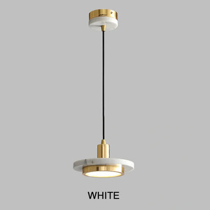 Nordic round marble chandelier with adjustable height suspended from ceiling