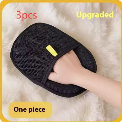 Black pet hair removal gloves with silicone bristles for grooming dogs cats rabbits