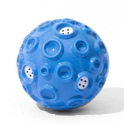 Colourful dog toy ball with meteorite-shaped bumps for aggressive chewers and anxiety relief