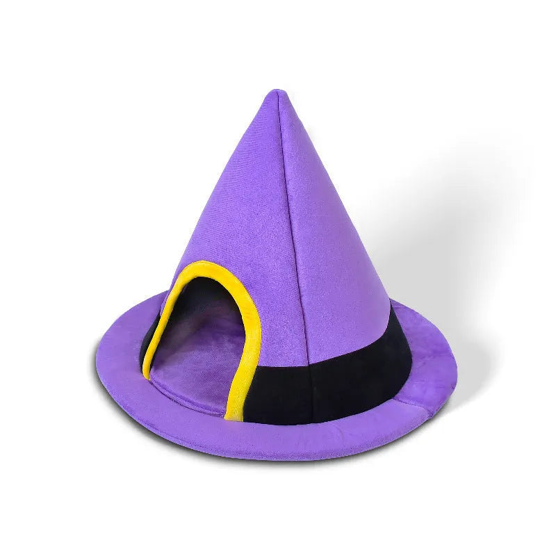 Purple witch hat-shaped cat nest measuring 60x45cm, made of soft cloth for pet comfort
