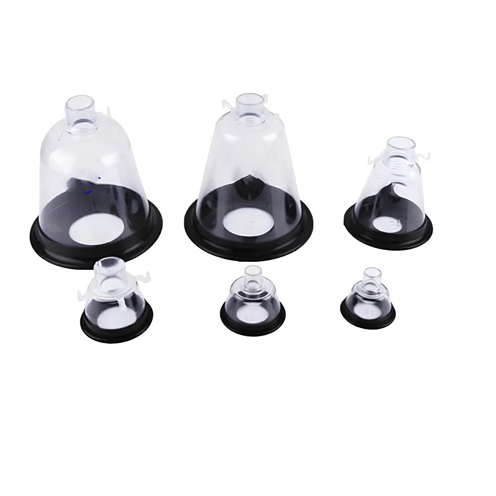 Clear plastic veterinary oxygen mask for pet respiratory treatment with adjustable straps