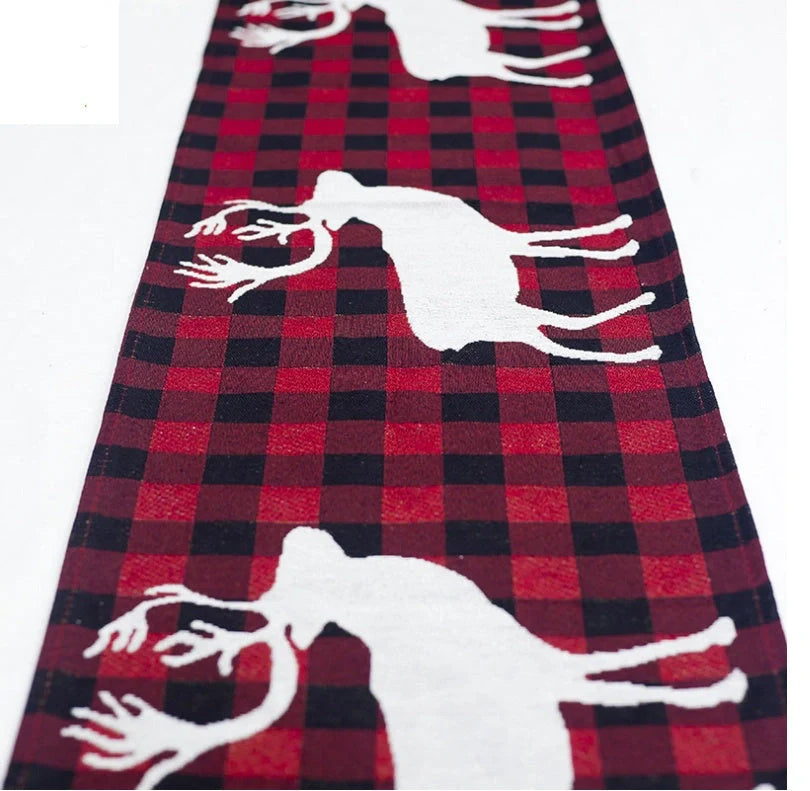 Christmas Elk Snowman Table Runner with festive design for holiday decor