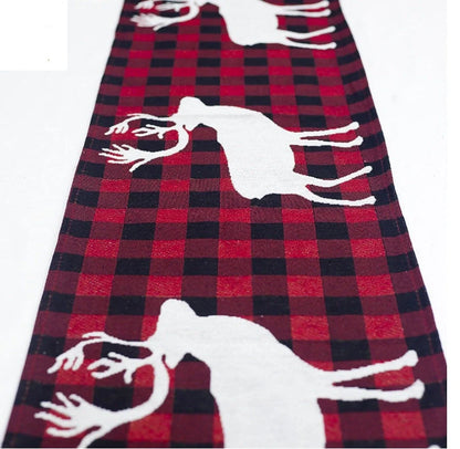 Christmas Elk Snowman Table Runner with festive design for holiday decor