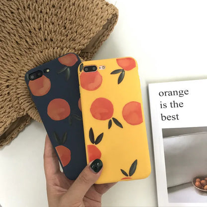 Orange TPU matte iPhone case with silicone soft shell protection shown from front and side angles
