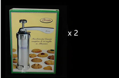 Stainless steel cookie press with 20 pattern discs for making uniform biscuits