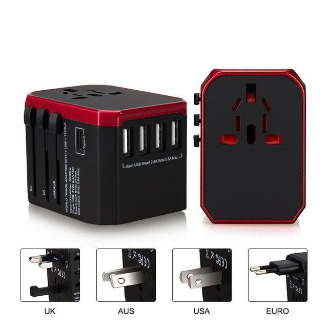 Universal USB Travel Adapter Charger with 4 USB Ports and 5600mAh Battery for Simultaneous Fast Charging in over 150 Countries