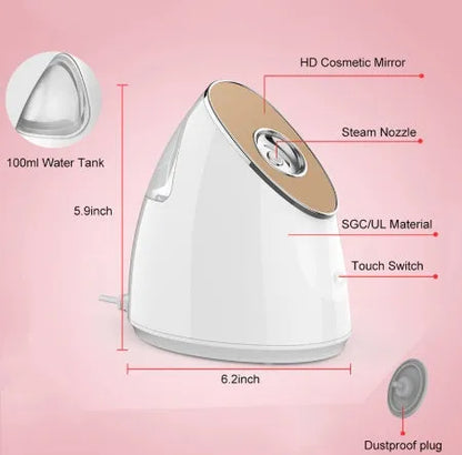 Nano ionic facial steamer hydrating sprayer with 100ml tank, dustproof small body, EU US plug option