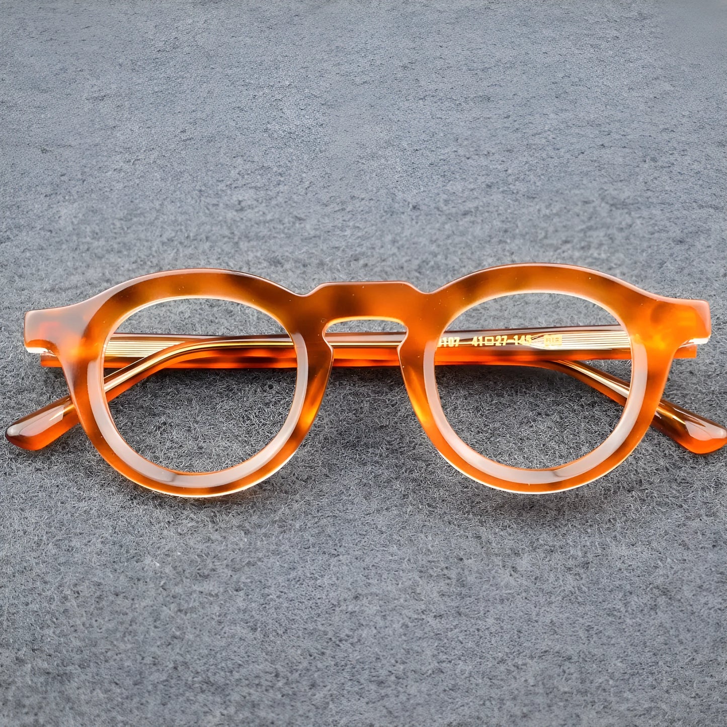 Hip-hop fashion glasses with a black plate frame, thick light-colour stitching, and a full rim box style.