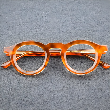 Hip-hop fashion glasses with a black plate frame, thick light-colour stitching, and a full rim box style.