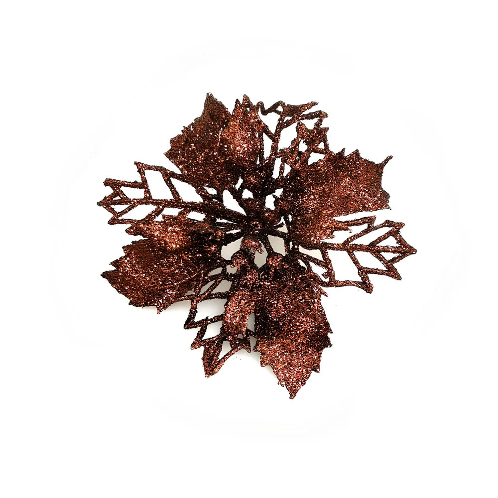 Glitter artificial Christmas flowers measuring 11cm with sparkling coating in various colour options