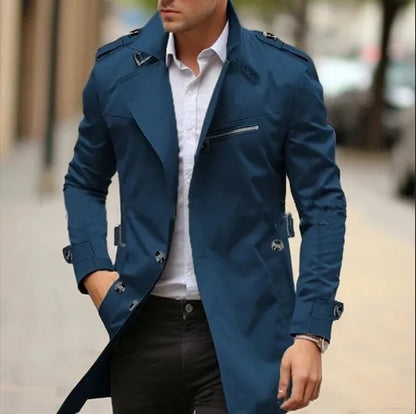Men's solid colour cotton jacket with lapel collar and side seam pockets in Army Green.