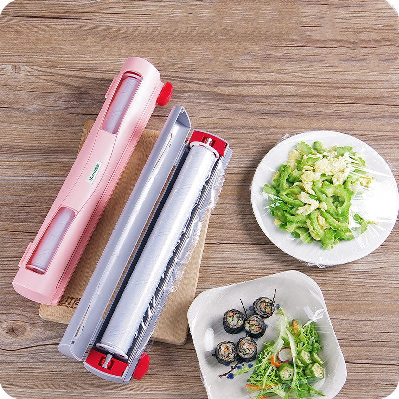 Household cling film cutter with stainless steel blade and ABS body for durable, precise food storage sealing
