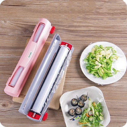 Household cling film cutter with stainless steel blade and ABS body for durable, precise food storage sealing
