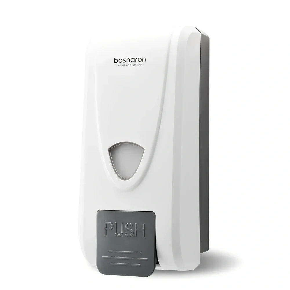 White wall-mounted hand press foam soap dispenser with 1000ml capacity and compact design
