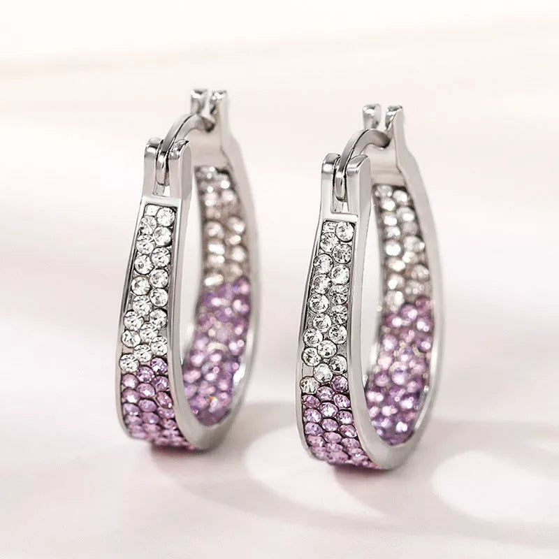 Colorful geometric diamond earrings for women in pink, purple, sky blue, and multicolor options