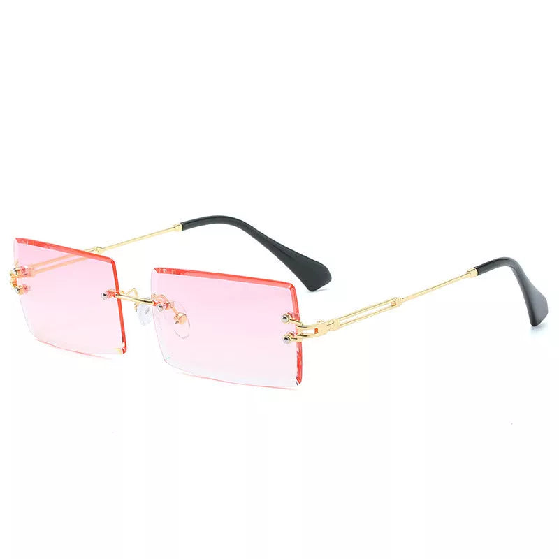 Rimless cut edge square sunglasses with PC lenses for UV protection
